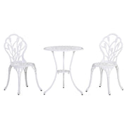 3 Pieces Patio Bistro Set, Outdoor Cast Aluminum Garden Table and Chairs with Umbrella Hole for Balcony, White