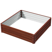 4' x 4' x 1' Raised Garden Bed Galvanized Steel Planter Box for Vegetables, Flowers, Herbs, Dark Brown Wood Effect
