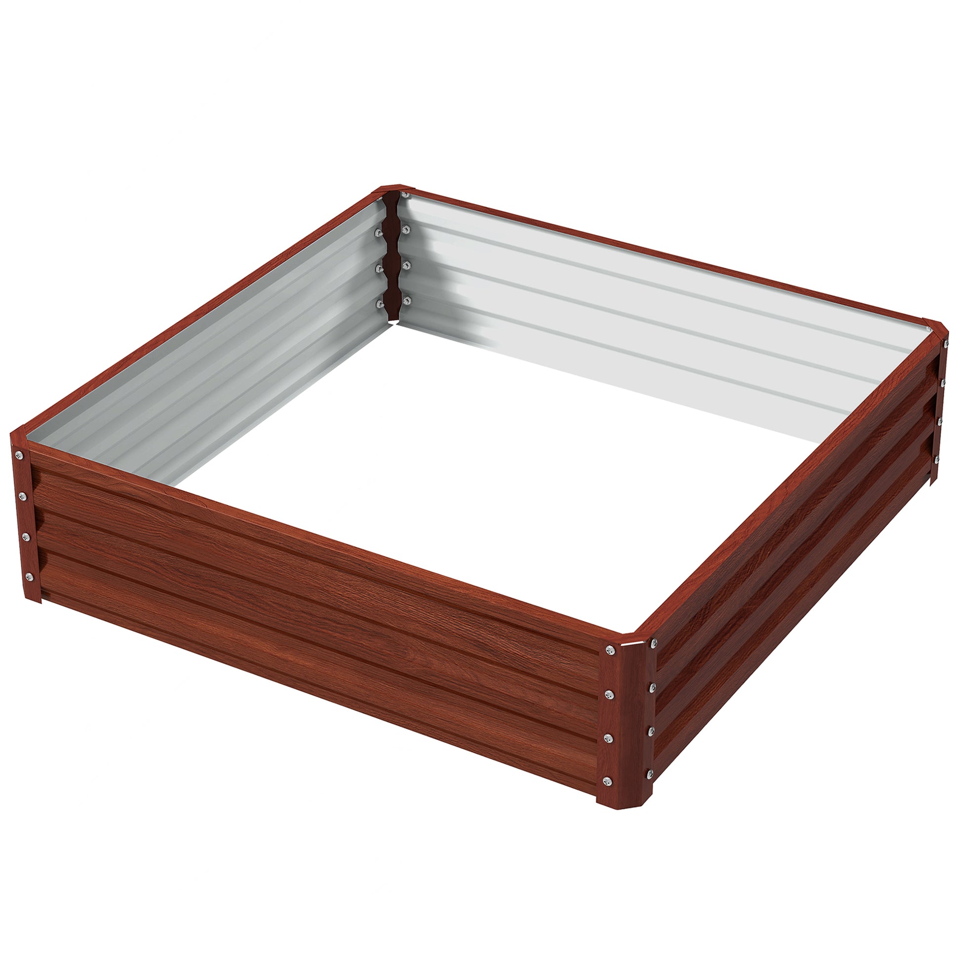4' x 4' x 1' Raised Garden Bed Galvanized Steel Planter Box for Vegetables, Flowers, Herbs, Dark Brown Wood Effect