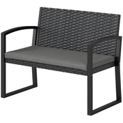 2 Seater Outdoor Bench, Rattan Garden Bench Loveseat with Cushion, Armrests, Steel Frame for Patio, Porch, Light Grey