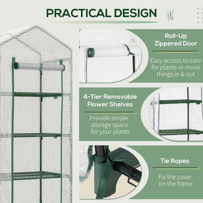 Portable Greenhouse Outdoor Hot House with 4 Tier Shelves, Steel Frame, PE Cover, 28" x 20" x 63" , White