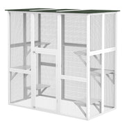 Large Outdoor Catio Enclosure, Wooden Cat Patio with 6 Balanced Platforms and Asphalt Roof, 70.9" x 38.6" x 70.9", White