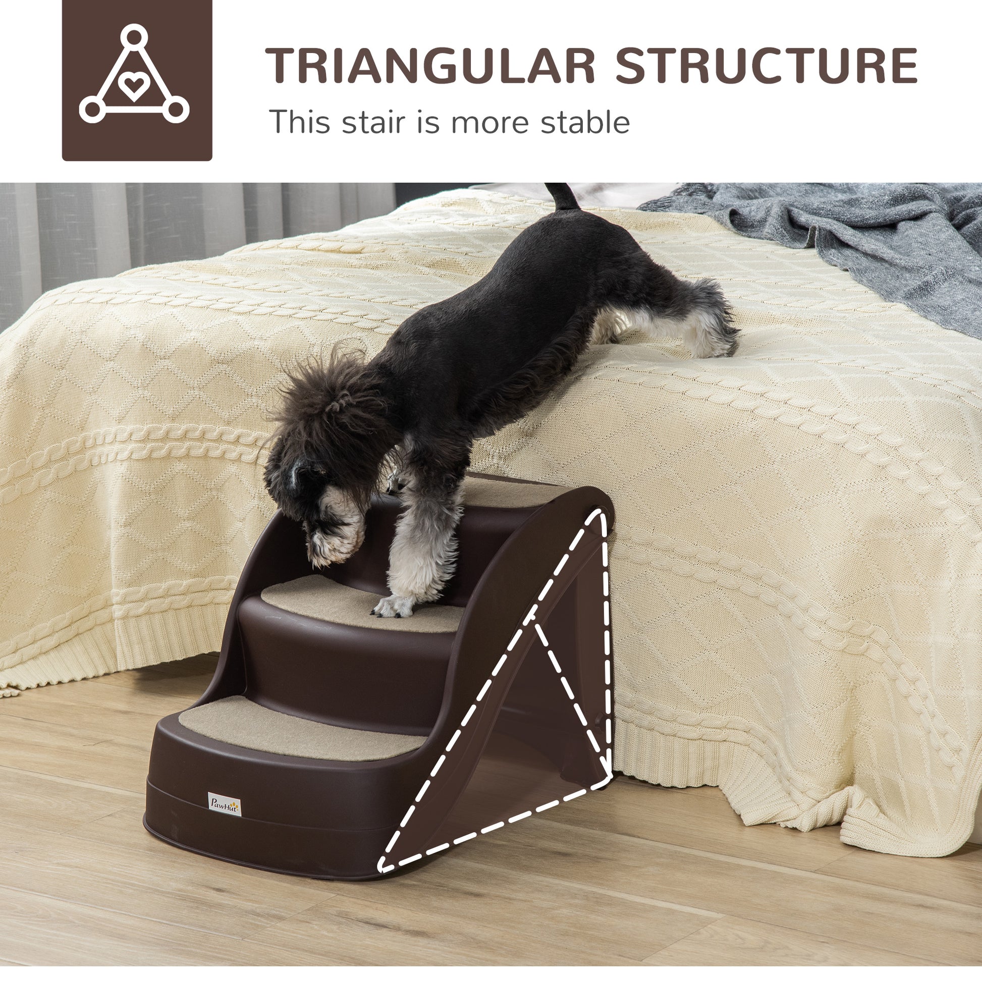 Dog Stairs for Small Dogs 15"H, 3-Step Foldable Pet Step with Non-Slip Treads, for Injured, Old, Puppy, Cats, for High Bed, Sofa, Couch, Chair, Lightweight, Brown