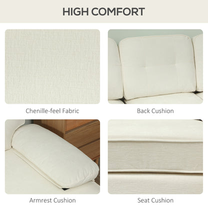 Modern Corner Couch with Right Chaise Lounge, Tufted 3-Seater Sofa with Wooden Legs for Living Room, Cream White