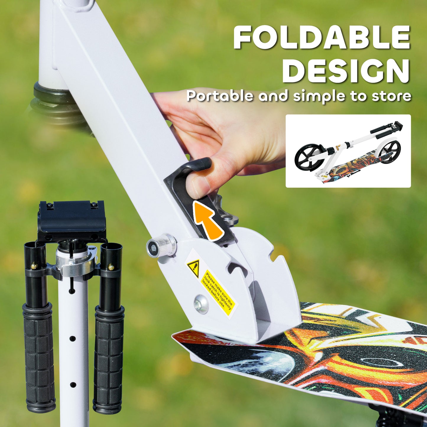 Qaba Kick Scooter for Kids Ages 6-12 with Adjustable Height, Rear-Fender Brake, 200mm Big Wheel, Foldable Design, White