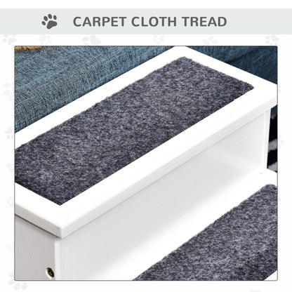 Pet Steps 3-Step Dog Stairs for Small Dogs Cats and Wooden Ramp with Storage Box Carpet Tread, White