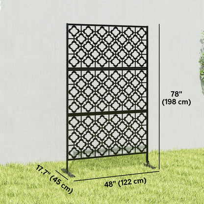 Metal Outdoor Privacy Screen, Freestanding Outdoor Divider with Stand, 78" x 48", Black