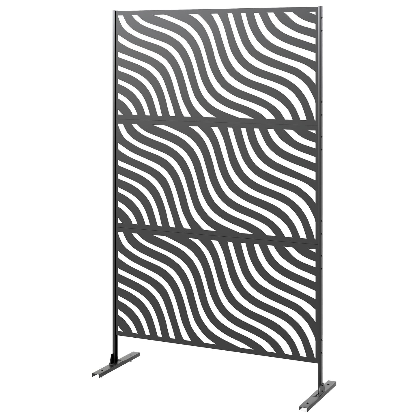 Metal Outdoor Privacy Screen, Freestanding Outdoor Divider with Stand, 78" x 48", Black