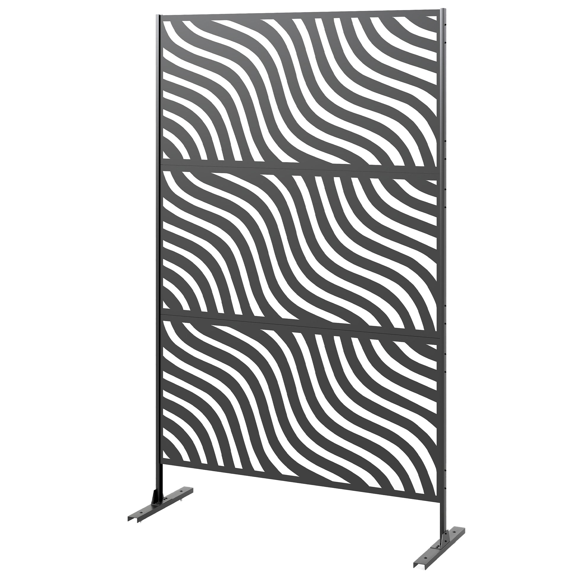 Metal Outdoor Privacy Screen, Freestanding Outdoor Divider with Stand, 78" x 48", Black