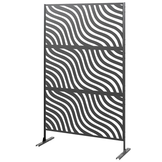 Metal Outdoor Privacy Screen, Freestanding Outdoor Divider with Stand, 78" x 48", Black