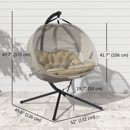 Double Egg Chair with Stand, 2 Person Hanging Swing Egg Chair with Cushion, Pockets, Khaki
