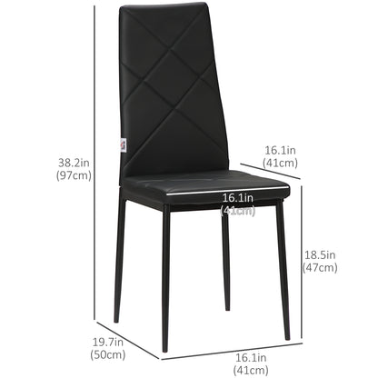 Dining Chairs Set of 4, Modern Accent Chair with High Back, Upholstery Faux Leather and Steel Legs for Living Room, Kitchen, Black