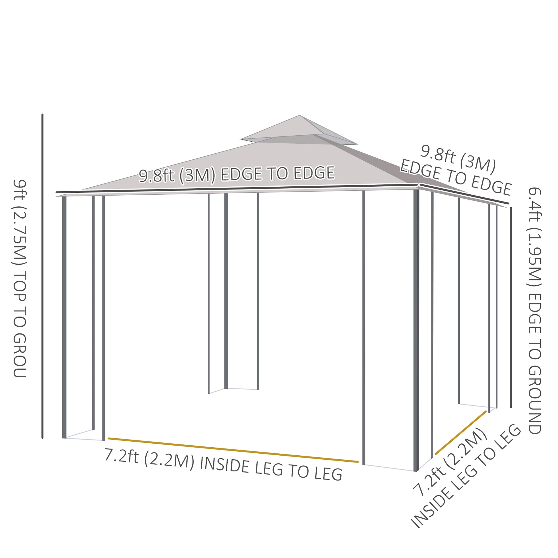 10' x 10' Steel Outdoor Patio Gazebo Canopy with Removable Mesh Curtains, Display Shelves, & Steel Frame, Brown