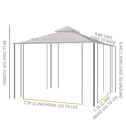 10' x 10' Steel Outdoor Patio Gazebo Canopy with Removable Mesh Curtains, Display Shelves, & Steel Frame, Brown