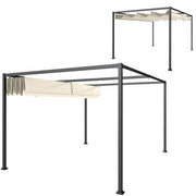 10' x 7' Patio Pergola with Retractable Canopy, Outdoor Sun Shelter, Yard Shade, Cream White
