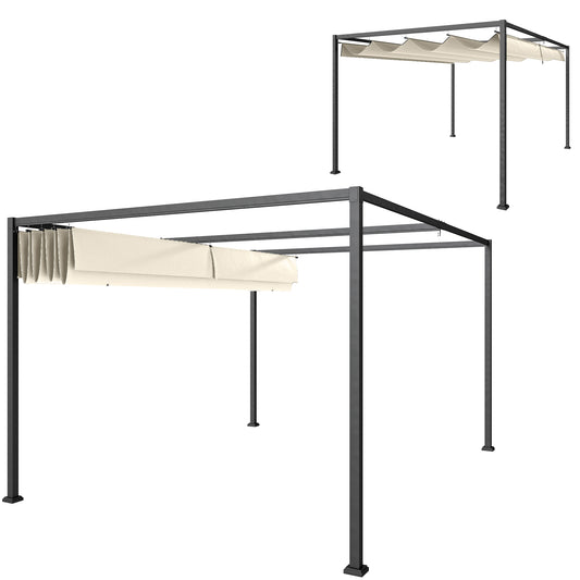10' x 7' Patio Pergola with Retractable Canopy, Outdoor Sun Shelter, Yard Shade, Cream White