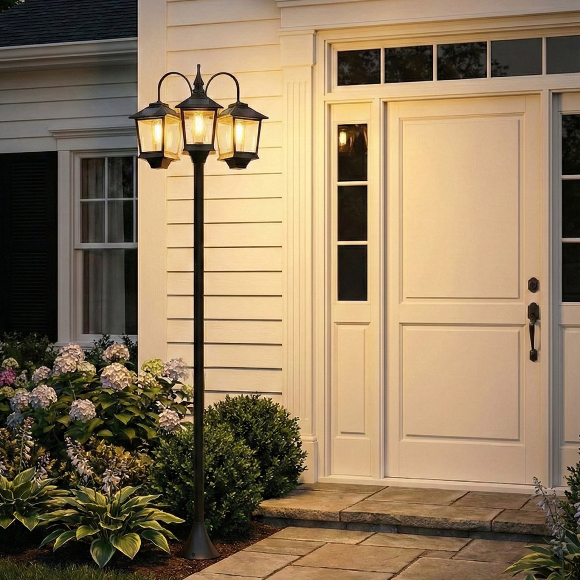 74" 3-Head Solar Lamp Post Light, Waterproof LED Solar Light Posts with Automatic Dusk-to-Dawn Sensor, IP44 Waterproof
