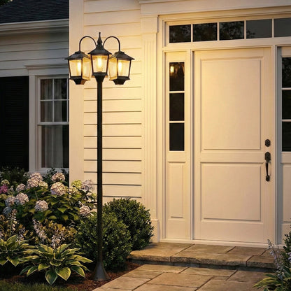 74" 3-Head Solar Lamp Post Light, Waterproof LED Solar Light Posts with Automatic Dusk-to-Dawn Sensor, IP44 Waterproof