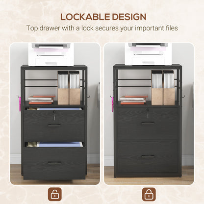 Lockable Filing Cabinet, 2 Drawer File Cabinet with Adjustable Hanging Bar for Letter, A4 and Legal Size, Black