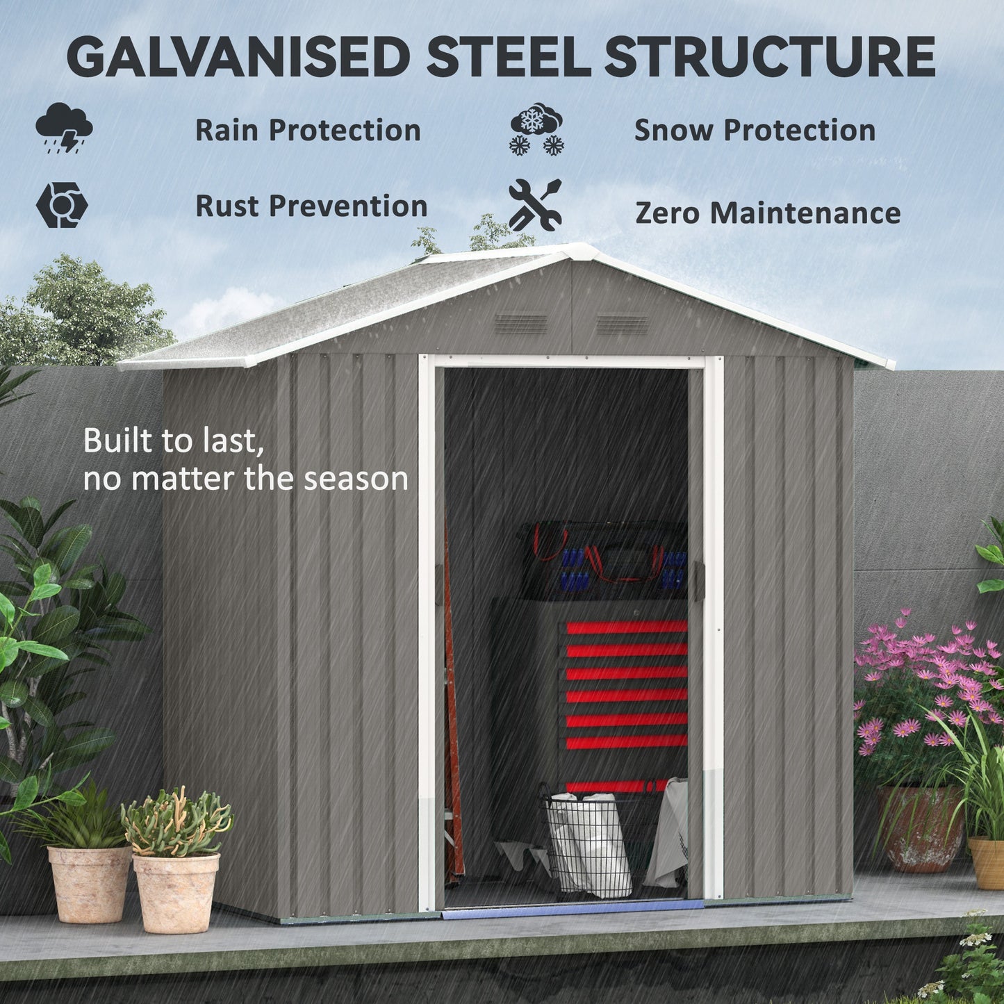 6.5x3.5ft Metal Garden Storage Shed for Outdoor Tool Storage with Double Sliding Doors and Vents, Grey
