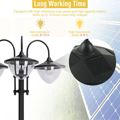 3-head LED Solar Light Lamp Street Light Post with Planter, Solar-powered Lamp Post, Black