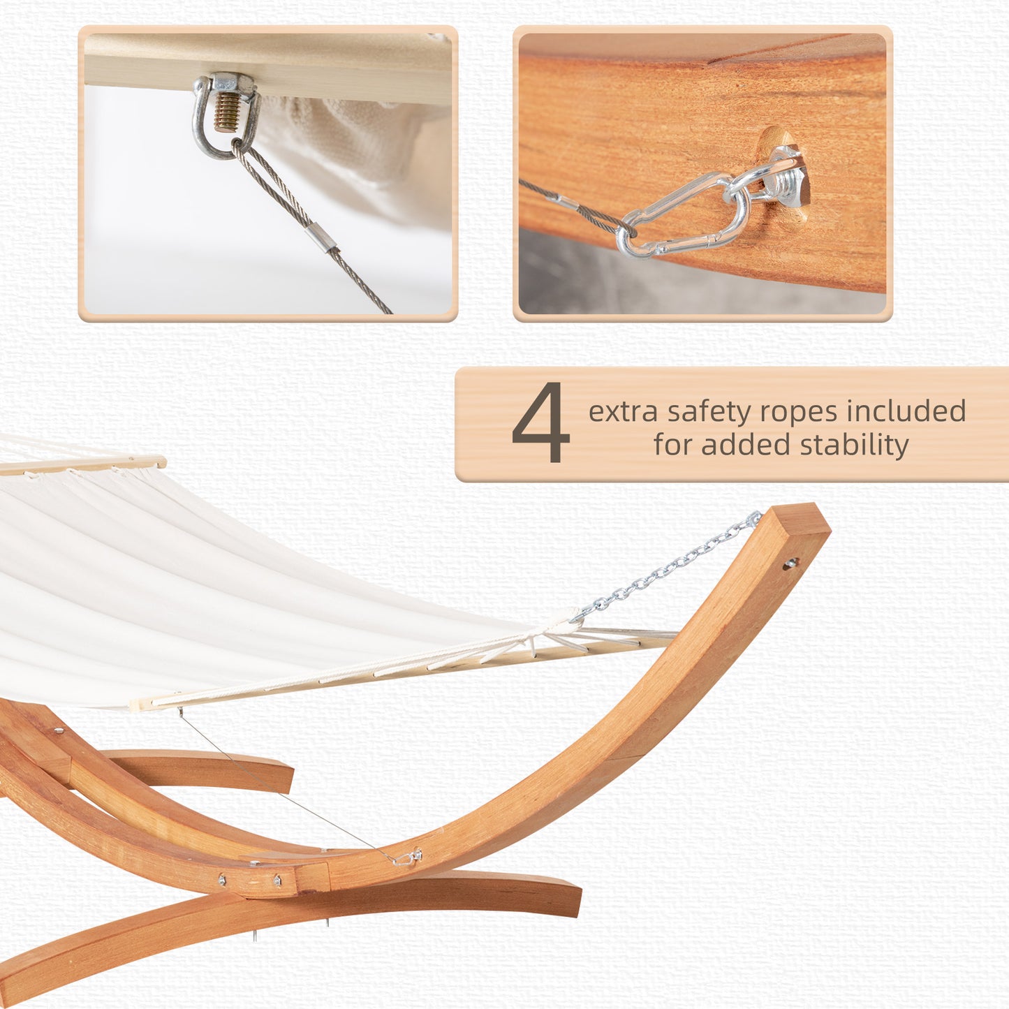 13' Patio Hammock with Stand, Outdoor Arch Wooden Hammock Bed, Camping Hammock with Straps and Hooks, White