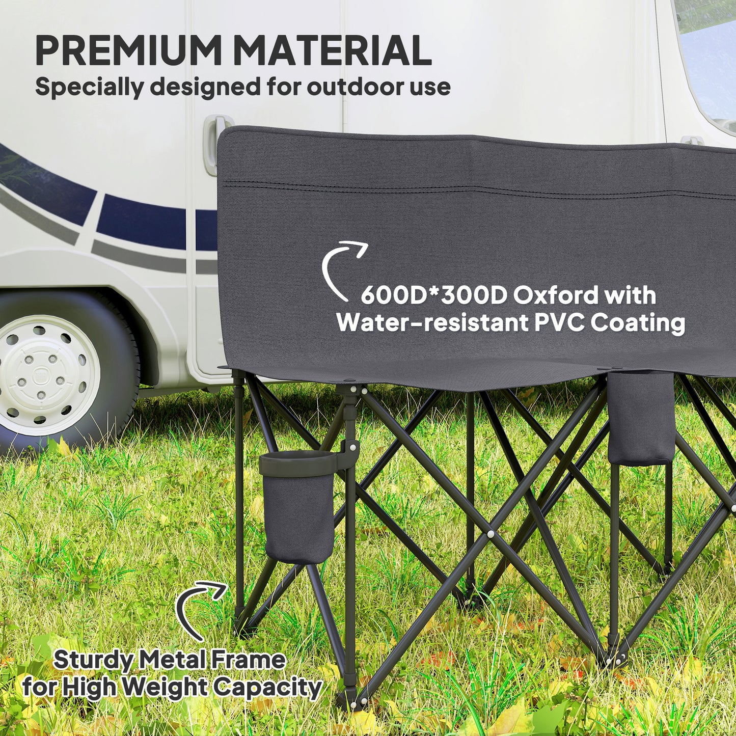 6 Seat Folding Camping Chair with Cup Holder and Carrying Case for Camping, Picnic, Sports Events, Dark Grey