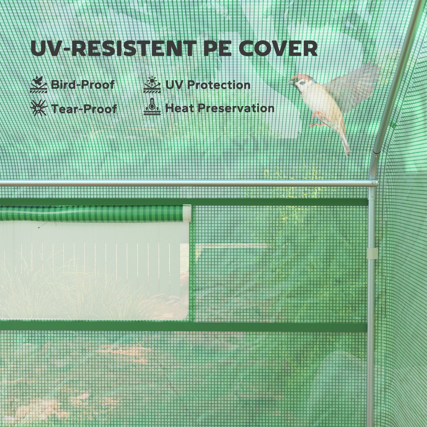 Walk-in Tunnel Greenhouse with Galvanized Steel Frame, Doors & Windows, Wind Resistant, Garden Planting Warm House, 13' x 10' x 6.5' , Green