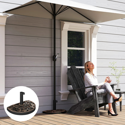 20 lbs Resin Half Round Patio Umbrella Base 20" Outdoor Decorative Parasol Stand Holder For Φ1.5", Φ1.9" Pole, Bronze