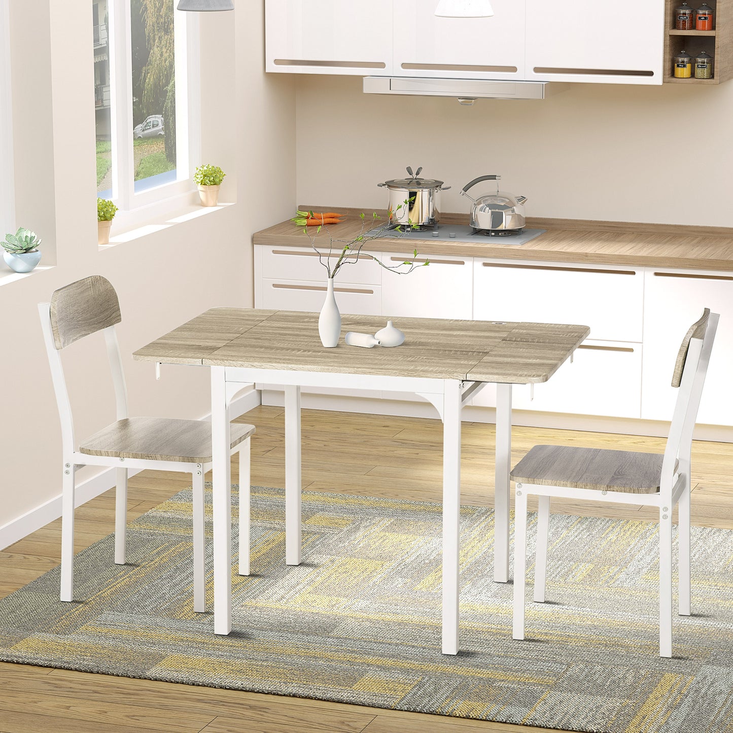 Foldable Dining Table Set for 2, Drop-Leaf Kitchen Table with 2 Chairs for Apartments, Studios, Natural Drop-leaf Dining Table Set Includes 2 Chairs