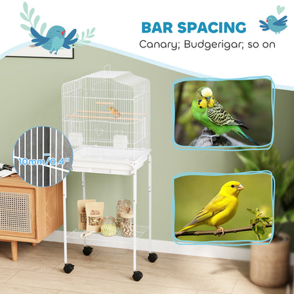 49" Rolling Bird Cage Cockatoo House Play Top Finch Pet Supply with Storage Shelf, Wheels - White