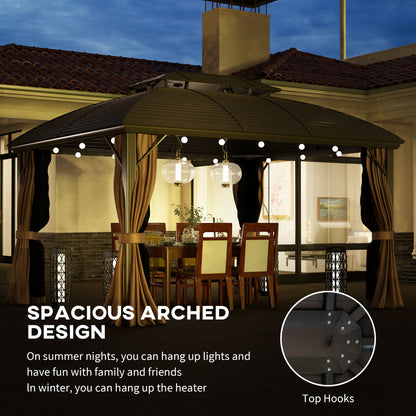 10' x 12' Hardtop Gazebo Canopy with Double Roof, Netting and Curtains for Garden, Backyard, Deck, Coffee