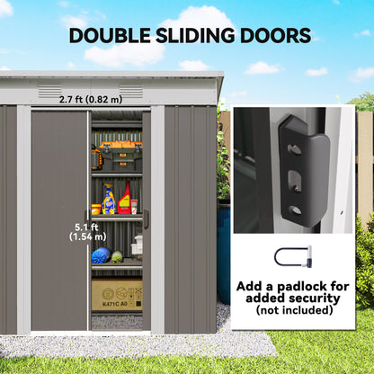 6' x 4' Outdoor Storage Shed, Metal Garden Tool Storage House Organizer with Lockable Sliding Doors and Vents for Backyard Patio Lawn, Light Grey