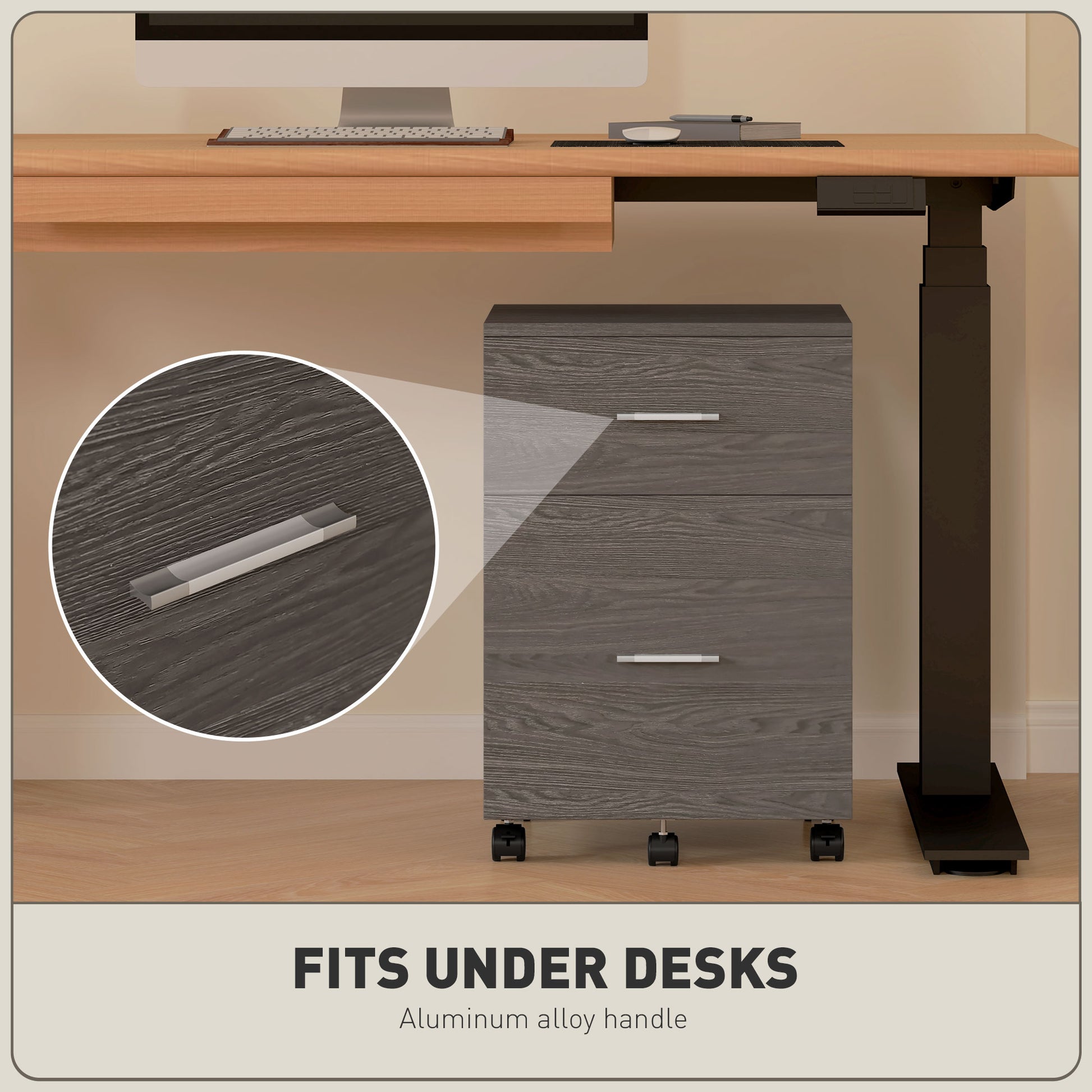 Mobile Filing Cabinet, Vertical File Cabinet with 2 Drawers, Wheels, for Letter or A4 File, Grey