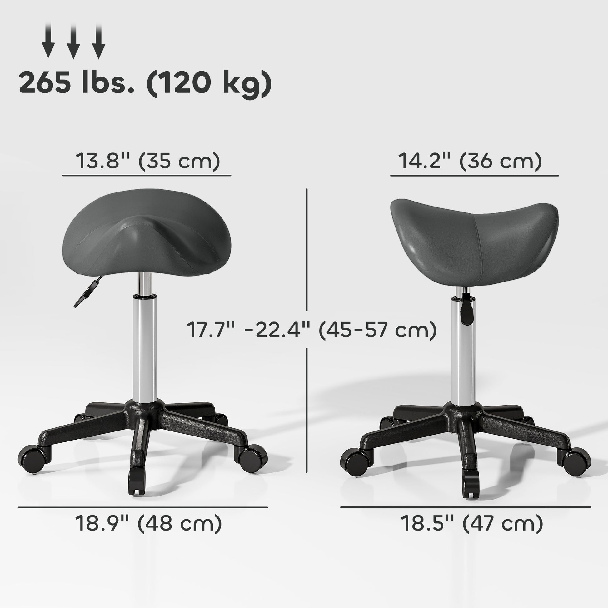 Saddle Stool, Adjustable Rolling Stool, Grey