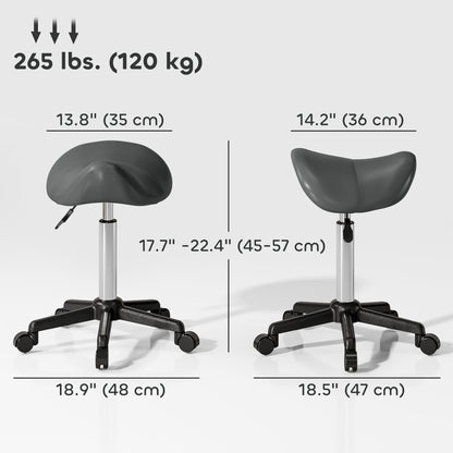 Saddle Stool, Adjustable Rolling Stool, Grey