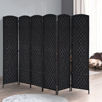 6ft Folding Room Divider, 6 Panel Wall Partition with Wooden Frame for Bedroom, Home Office, Black