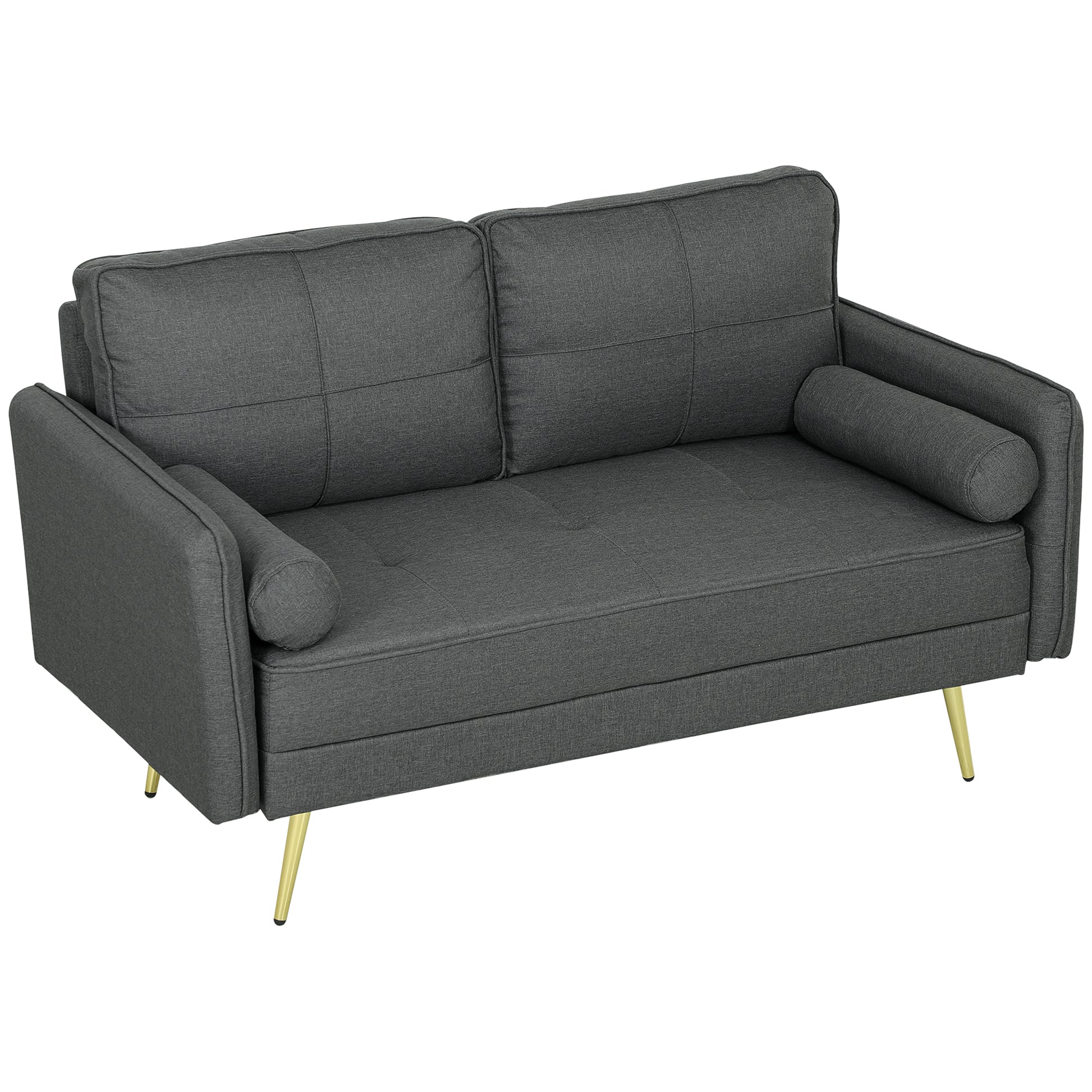 56" Loveseat Sofa for Bedroom Upholstered 2 Seater Couch with Back Cushions and Pillows, Dark Grey