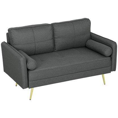 56" Loveseat Sofa for Bedroom Upholstered 2 Seater Couch with Back Cushions and Pillows, Dark Grey