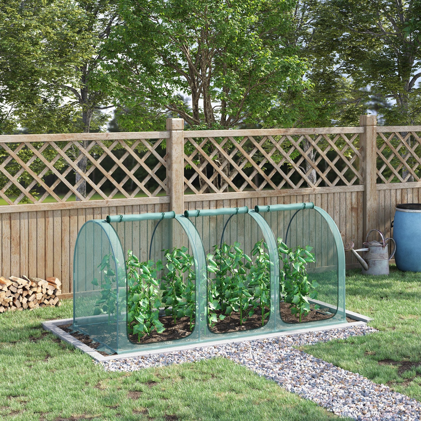 9' x 4' Crop Cage, Garden Plant Protector, with 3 Zippered Doors and 4 Ground Stakes, for Garden, Yard, Lawn, Green