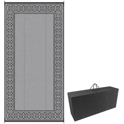 Portable Outdoor Rug with Carrying Bag, 9' x 18' Reversible Mat, Waterproof Plastic Straw RV Rug, Black and Grey