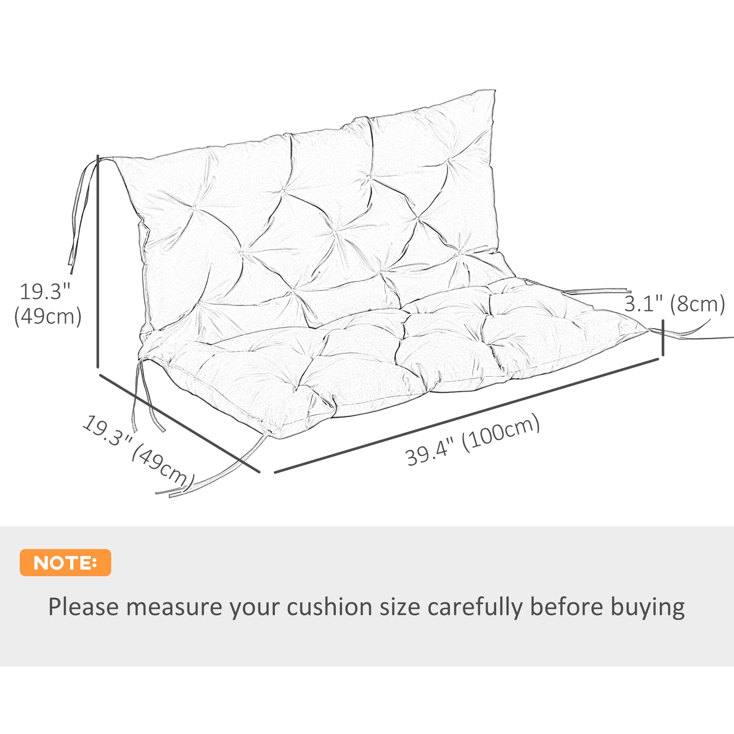 2-Seater Garden Bench Cushion Swing Chair Mat Replacement with Backrest, for Indoor and Outdoor, 39.4"x38.6", Grey
