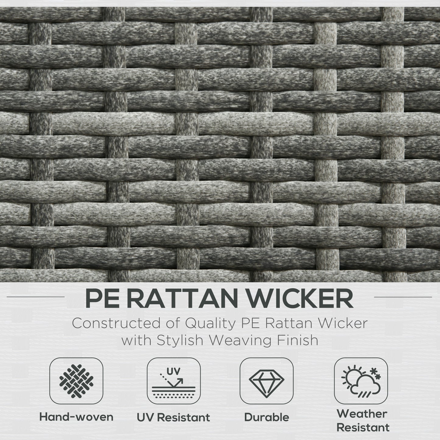 3 Pieces Rattan Wicker Outdoor Conversation Furniture Set w/ Loveseats Coffee Table Cushions for Garden, Patio, Grey
