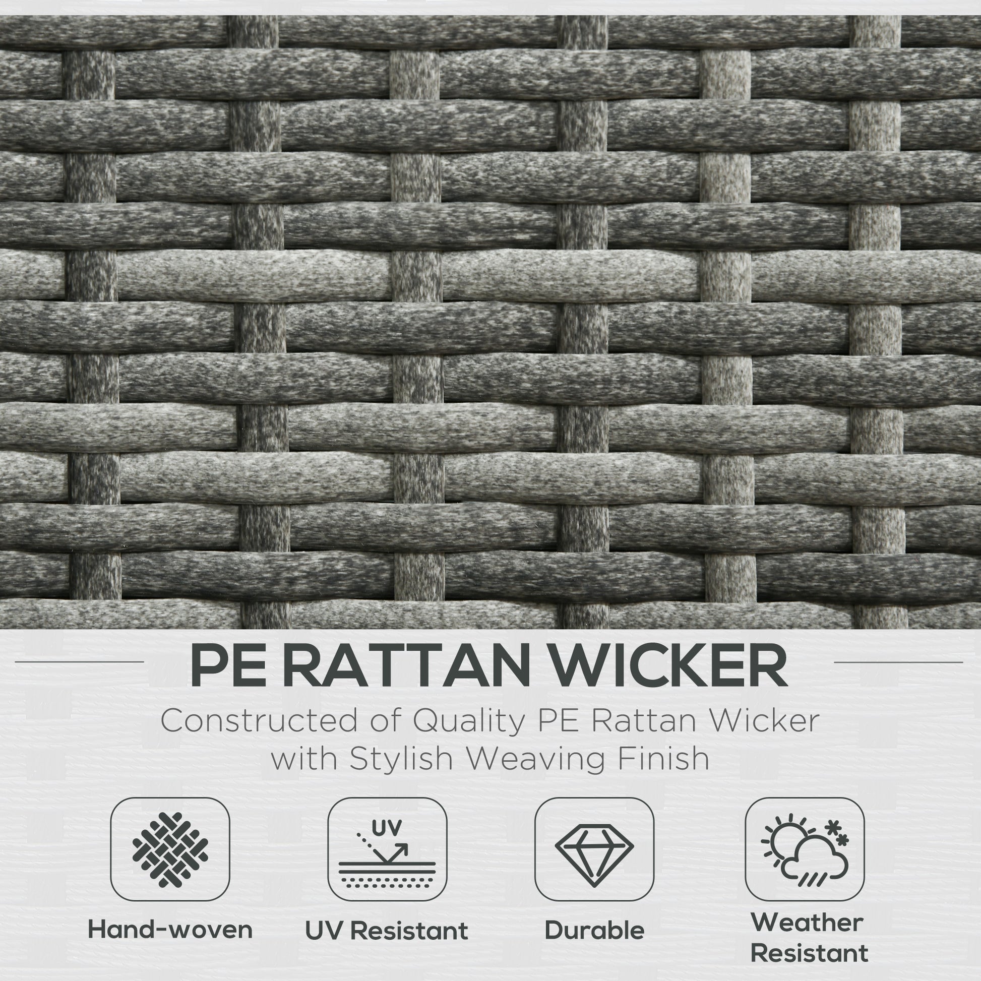 3 Pieces Rattan Wicker Outdoor Conversation Furniture Set w/ Loveseats Coffee Table Cushions for Garden, Patio, Grey