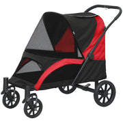 Foldable Pet Stroller for Large Dogs with Four Big Wheels, Shock-Absorbing Frame, Safety Leashes, Brakes, Black