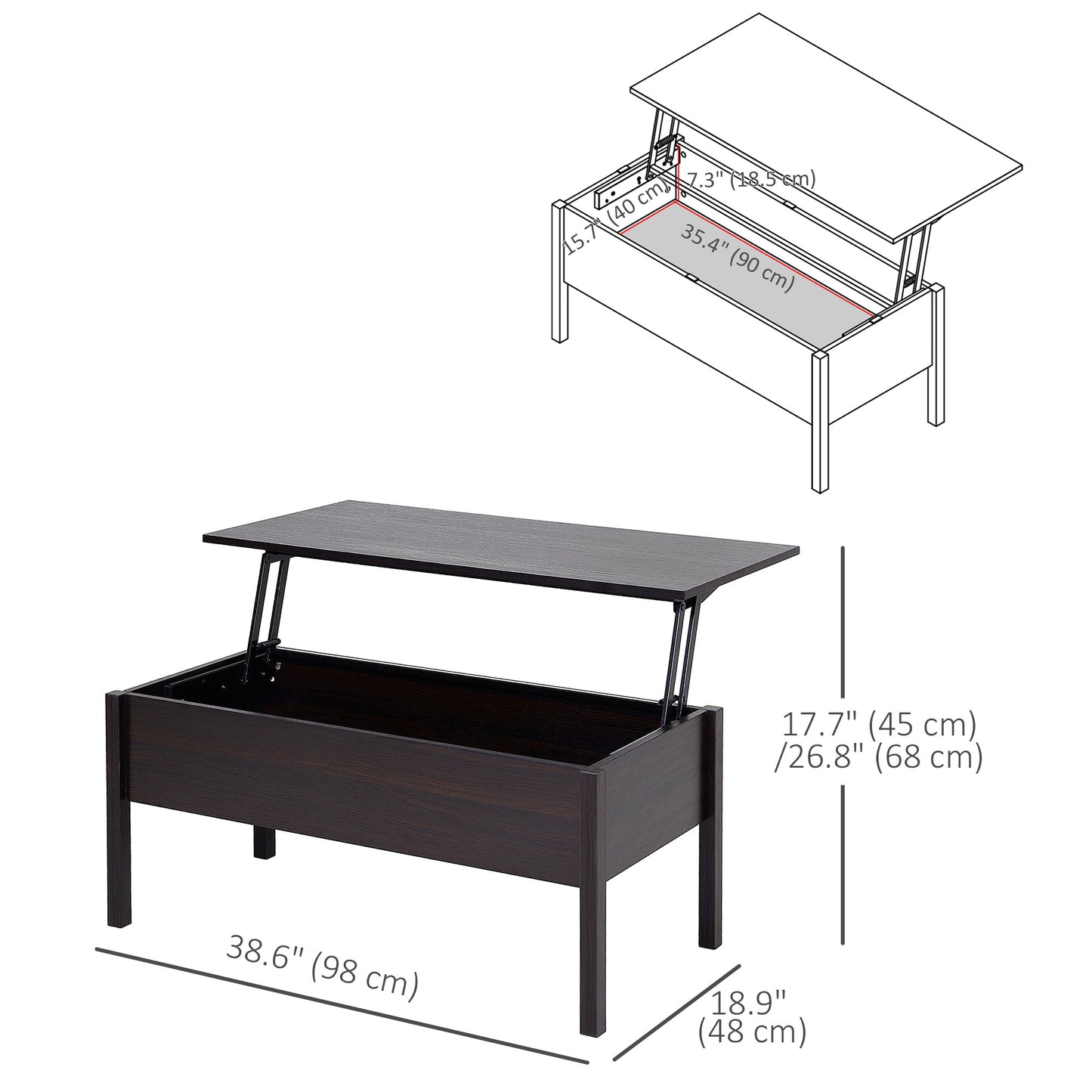39" Modern Lift Top Coffee Table with Hidden Storage Compartment, Center Table for Living Room, Coffee