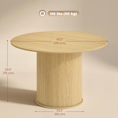 Round Dining Table for 4-6, 47 Inch Kitchen Table with Fluted Pedestal Base, for Kitchen Living Room Dining Room, Natural