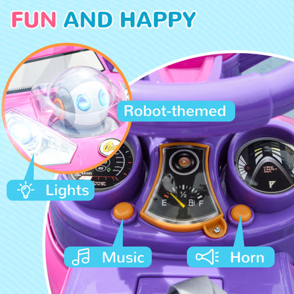 Qaba 3 in 1 Kids Push Car Toddler Sliding Car, Foot to Floor Design with Music, Light, Handle, Removable Canopy, Pink