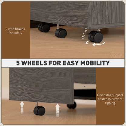 Mobile Filing Cabinet, Vertical File Cabinet with 2 Drawers, Wheels, for Letter or A4 File, Grey