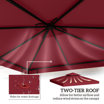 10' x 10' Square 2-Tier Gazebo Canopy Replacement Top Cover Outdoor Garden Sun Shade, Wine Red